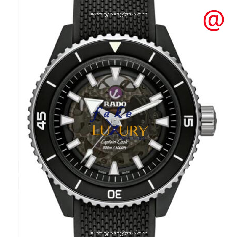 Rado R32127156 Captain Cook Automatic Ceramic Replica Watch Black Dial Rubber Strap - Luxury Replica Watch