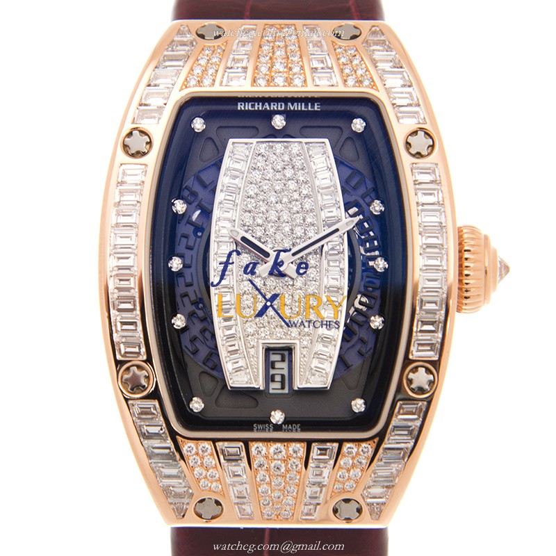 RM007 AH PG - Richard Mille Replica Watch Automatic 18kt Rose Magic Diamond Silver Dial Red - Luxury Replica Watch