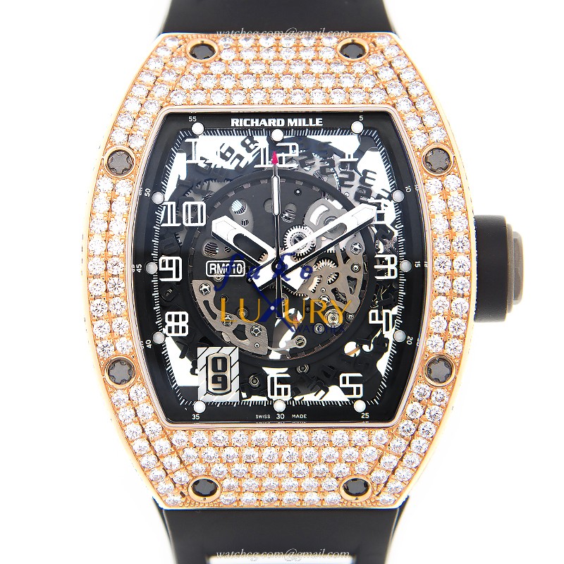 Richard Mille RM010-AH RG Automatic 18kt Rose Gold Black Dial Rubber Strap Replica Watch - Luxury Replica Watch