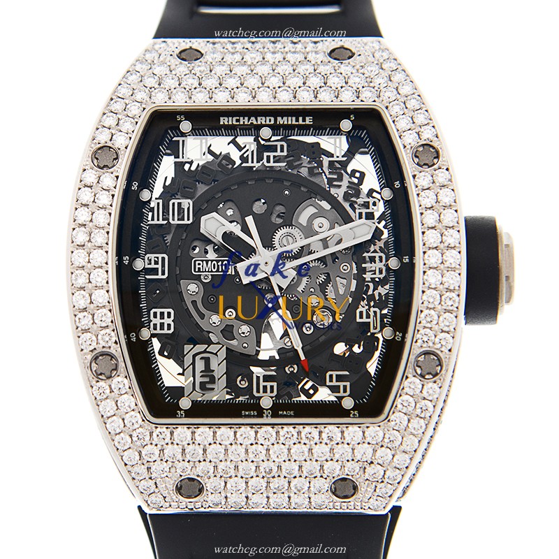 Richard Mille RM010 AH WG Replica Watch, Automatic, Black Dial, 18kt White Gold & Diamond Case - Luxury Replica Watch