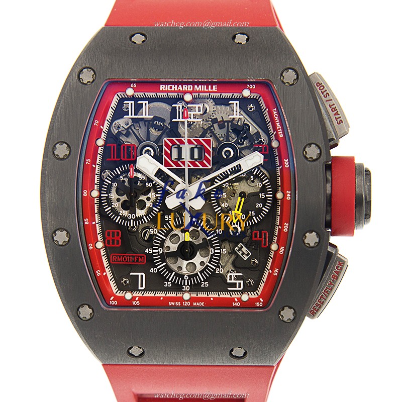 Richard Mille RM011 AH-TI Replica Watch With Automatic Movement, Gray Dial, Red Rubber Strap - Luxury Replica Watch
