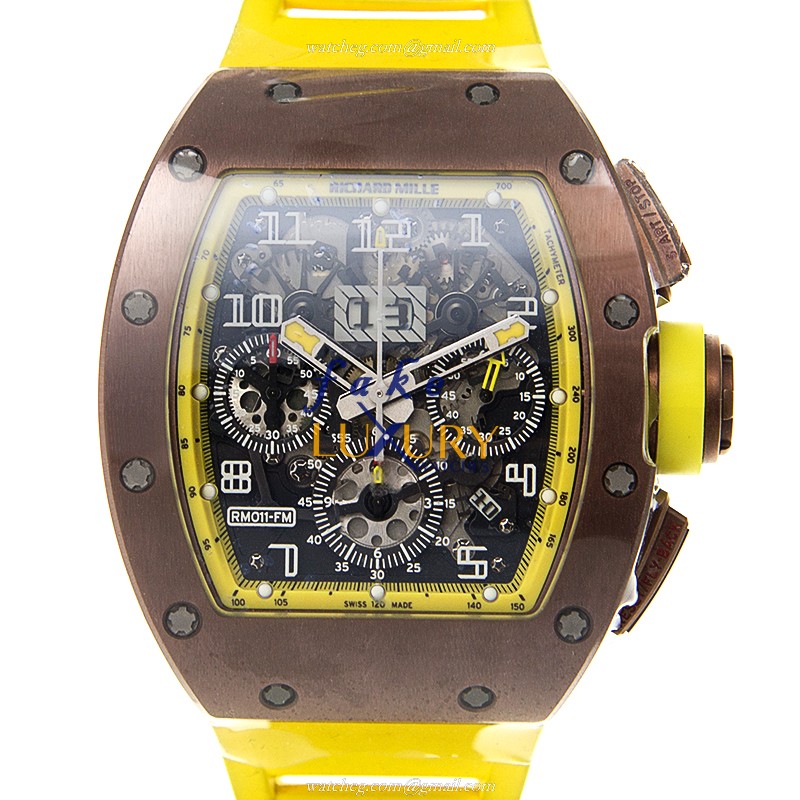 Richard Mille RM011-ALTI Replica Watch, Automatic, Gray Dial, Titanium Case, Yellow Rubber Strap - Luxury Replica Watch