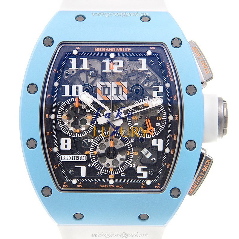 Richard Mille RM011-TI-ATZ-B Replica Watch, Silver Dial, Ceramic Case, White Rubber Strap, Automatic - Luxury Replica Watch