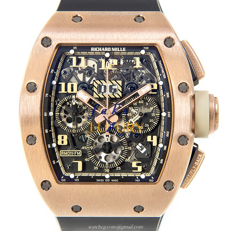 Richard Mille RM011AORG Replica Watch, Gray Dial, Rose Gold Case, Rubber Strap - Luxury Replica Watch