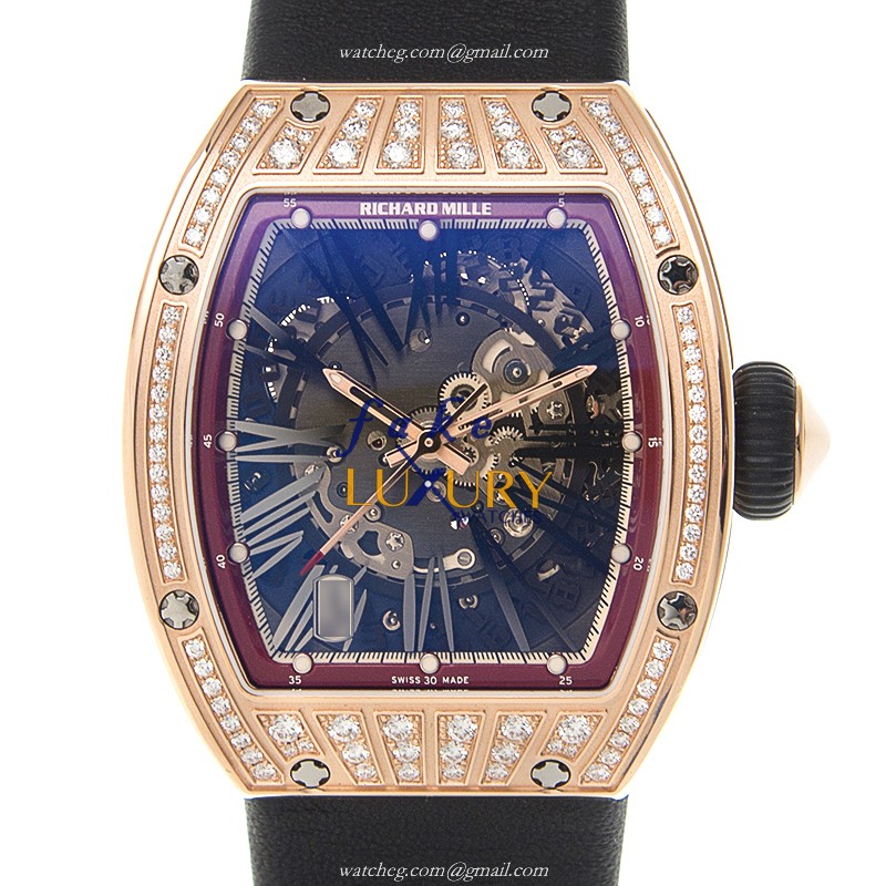 Richard Mille RM023-RG-MED-BK STRAP Automatic Replica Watch 18kt Rose Gold Diamonds Silver Dial - Luxury Replica Watch