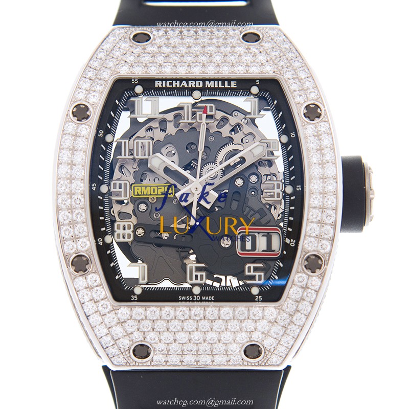 Richard Mille RM029-WG Replica Watch Automatic Stainless Steel Transparent Skull Dial Rubber Strap - Luxury Replica Watch