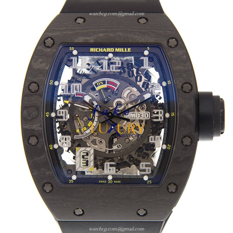 Richard Mille RM030 Automatic - Replica Watch - Stainless Steel - Silver Dial - Black Rubber - Luxury Replica Watch