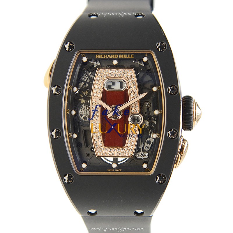 Richard Mille RM037 Automatic Ceramic Replica Watch, Black Carbon Fiber Dial, Rubber Strap - Luxury Replica Watch