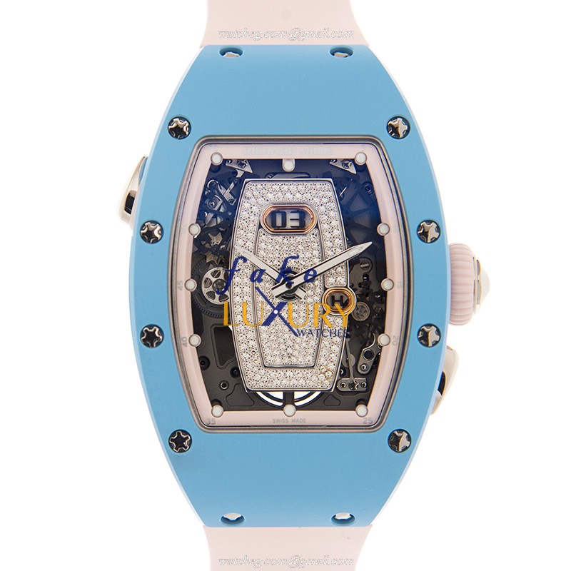 Richard Mille RM037WG-ATZ-B BLUE Replica Watch Automatic Silver Dial Ceramic Steel Pink Rubber Strap - Luxury Replica Watch