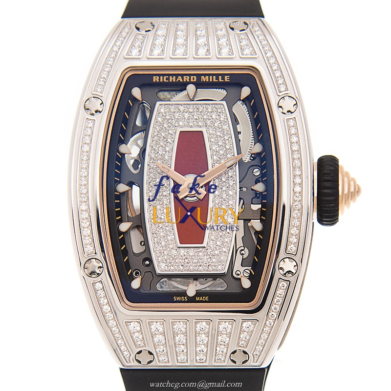 Richard Mille RM07-01 WG Replica Watch, Red Dial, 18kt White Gold & Diamond Case, Automatic - Luxury Replica Watch