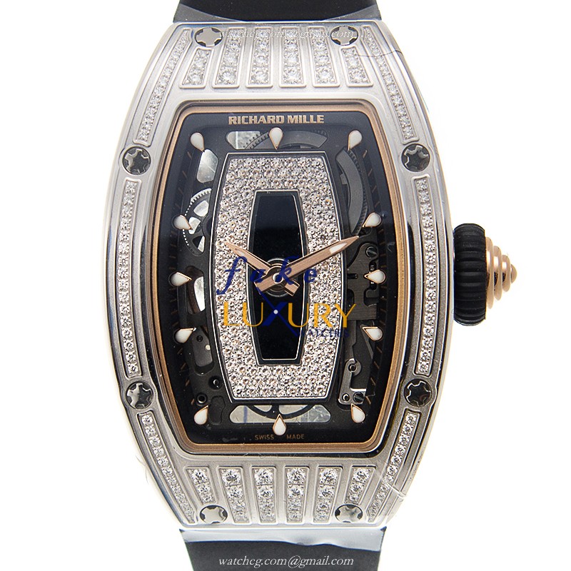 Richard Mille RM07-010-MED SET Automatic 18kt White Gold Diamond Black Dial Rubber Strap Replica - Luxury Replica Watch