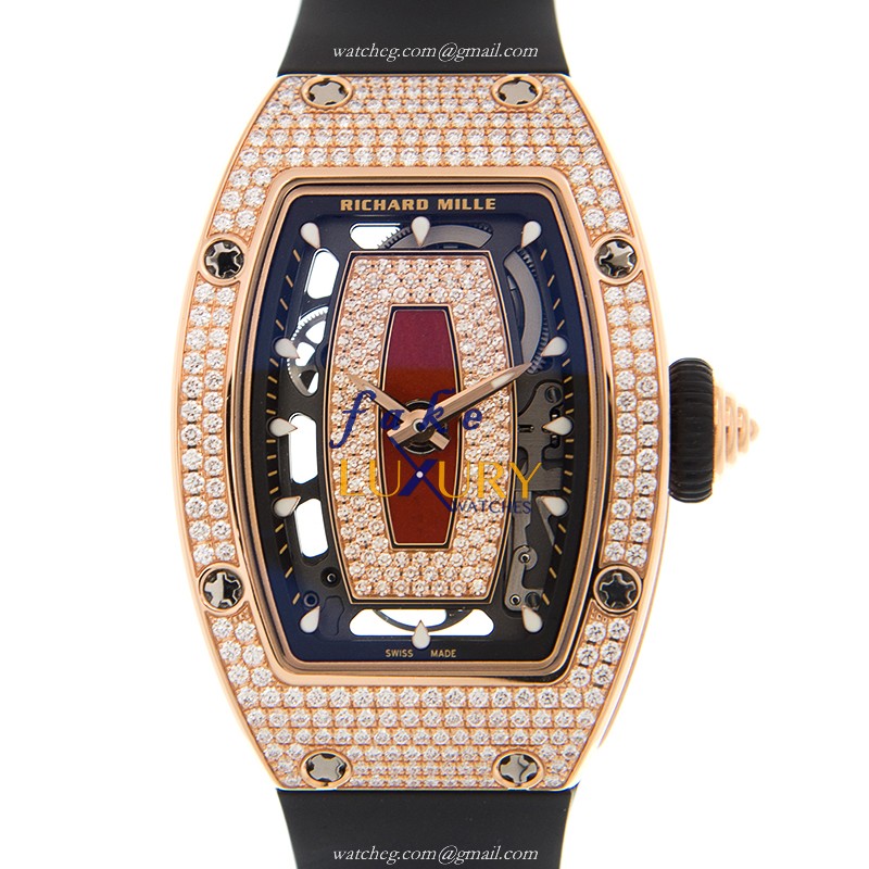 Richard Mille RM07-01RG Replica Watch, Automatic Movement, 18kt Rose Magic & Diamond Case, Black - Luxury Replica Watch