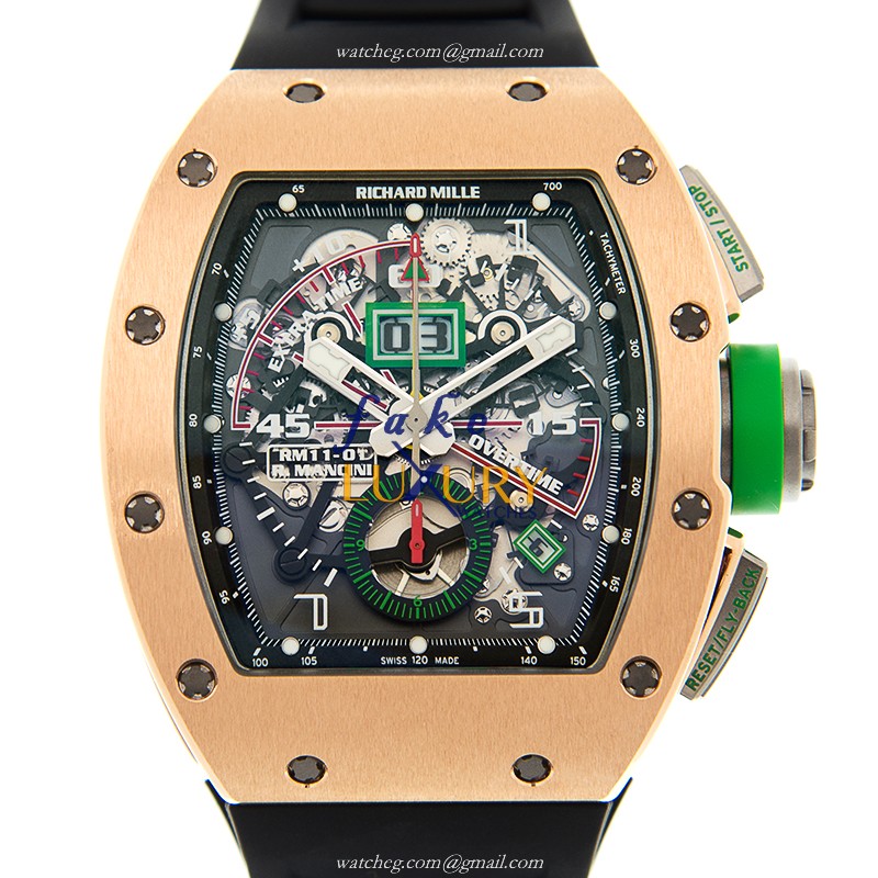 Richard Mille RM11-01 Replica Watch Automatic 18kt Rose Gold Black Dial Rubber Strap - Luxury Replica Watch