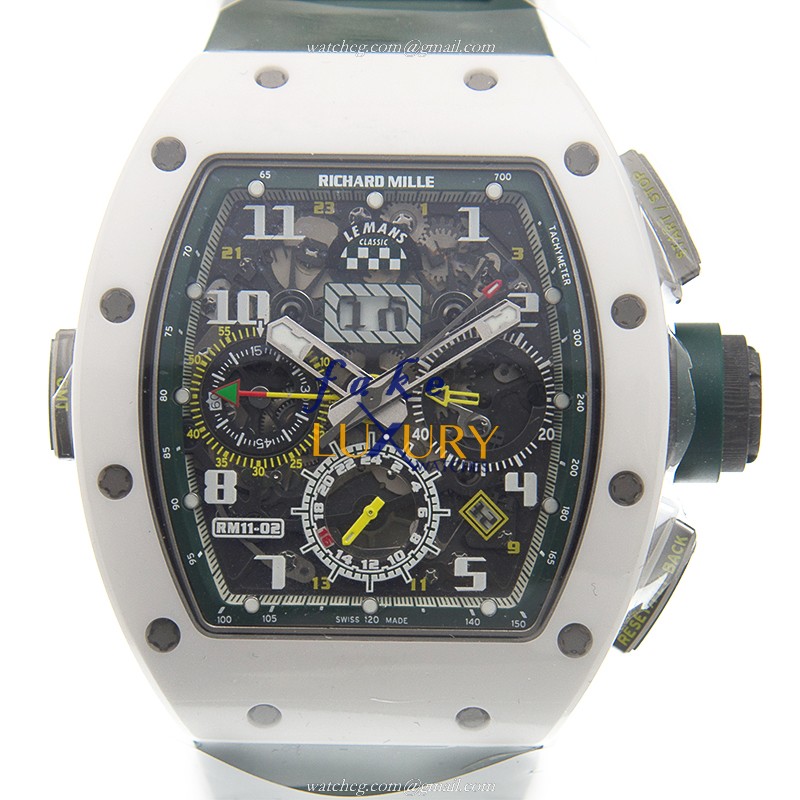 Richard Mille RM11-02 LEMANS Automatic Ceramic Gray Dial Green Rubber Strap Replica Watch - Luxury Replica Watch