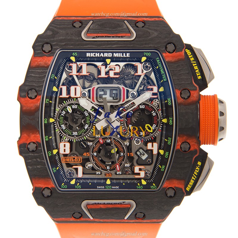 Richard Mille RM11-03 MCL CA-FQ Replica Watch, Automatic Movement, Silver Ceramic Case, Orange - Luxury Replica Watch