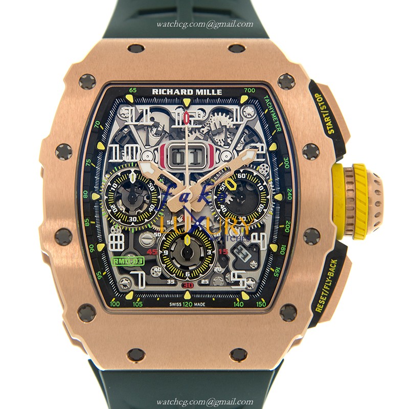 Richard Mille RM11-03 RG GREEN Replica Watch, Automatic, Rose Gold Case, Silver Dial - Luxury Replica Watch