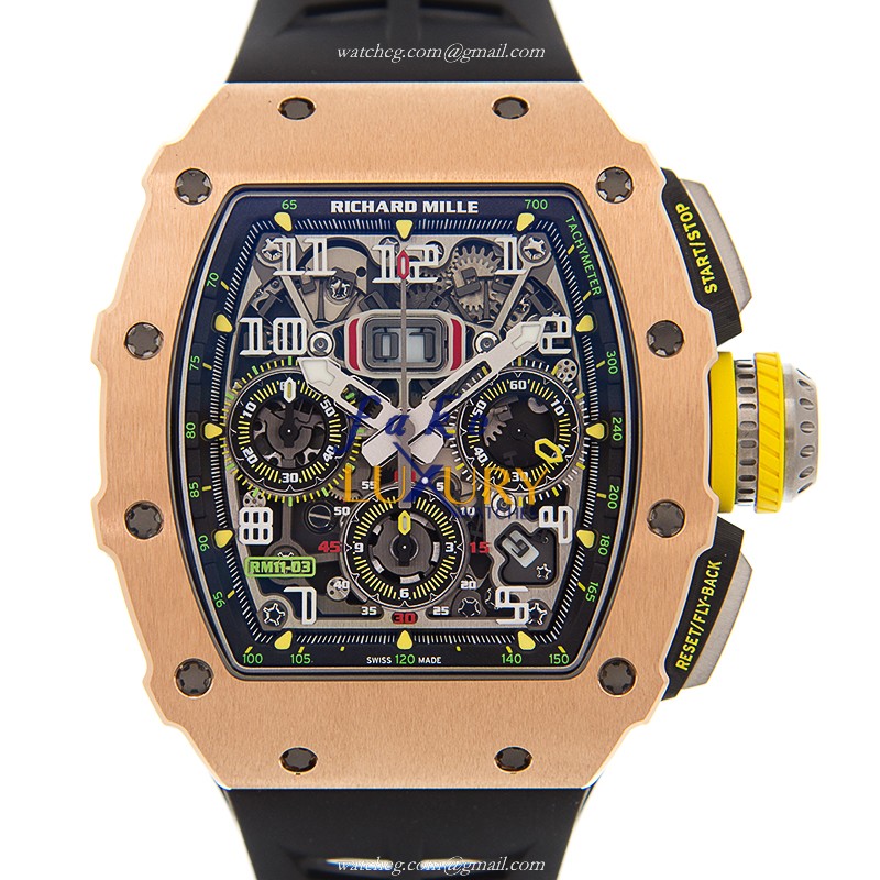 Richard Mille RM11-03-RG-TI Replica Watch With Automatic Movement, Black Dial, Rose Gold & Steel - Luxury Replica Watch