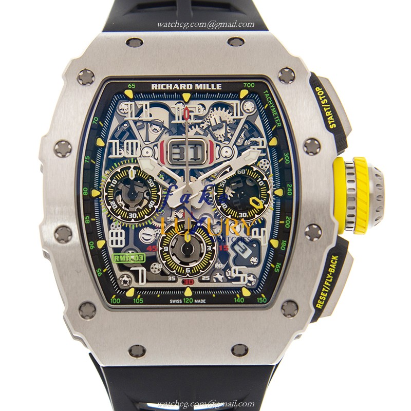 RM11-03 TI - Richard Mille RM11-03 TI Automatic Replica Watch - Titanium Skull Dial Black Rubber - Luxury Replica Watch