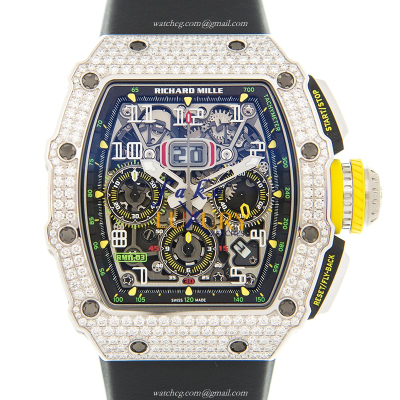 Richard Mille RM11-03 WG DIA Automatic - 18kt White Gold Diamond - Silver Dial - Replica Watch - Luxury Replica Watch