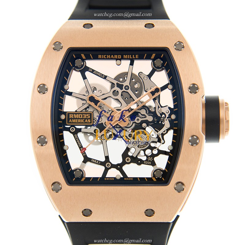 Richard Mille RM35 RG AMERICAS - Replica Watch - Automatic - 18kt Rose Gold - Rubber Strap - Luxury Replica Watch