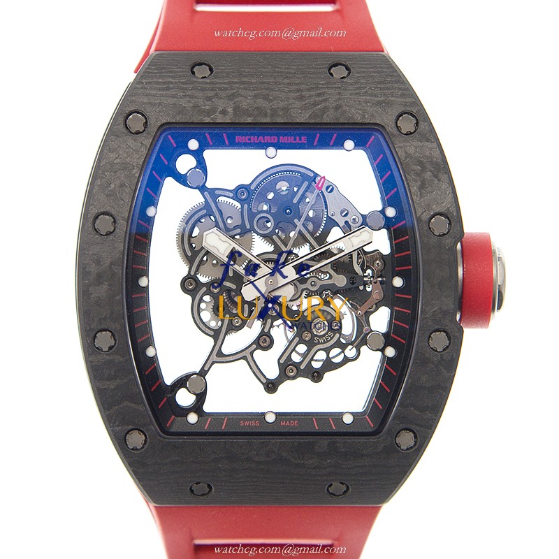 RM55-DARK-NTPT - Richard Mille Replica Watch Automatic Ceramic Transparent Skull Red Rubber - Luxury Replica Watch