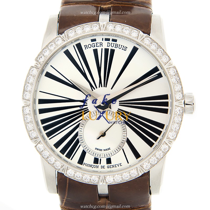 DBEX0463 - Roger Dubuis Excalibur Replica Watch - Automatic White Dial Brown Alligator Strap - Luxury Replica Watch