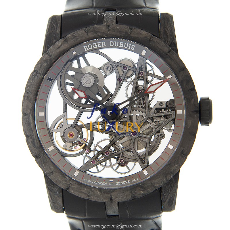 DBEX0508 - Roger Dubuis Excalibur Replica Watch - Automatic Carbon Fiber Transparent Skull - Luxury Replica Watch