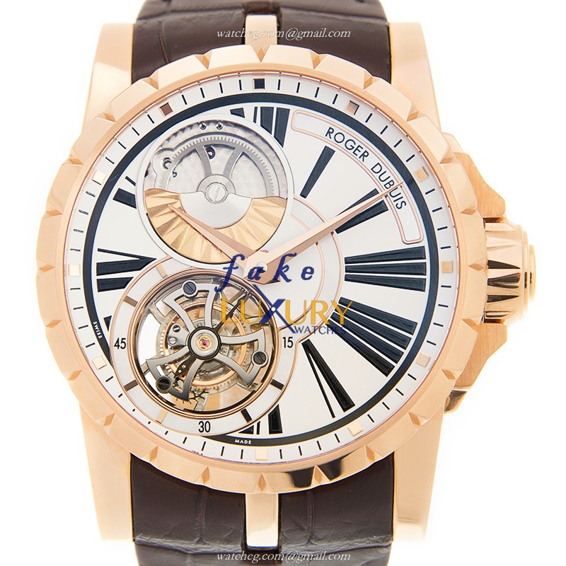 Roger Dubuis Excalibur RDDBEX0261 - Replica Watch - 45mm - White Dial - Brown Alligator Strap - Luxury Replica Watch