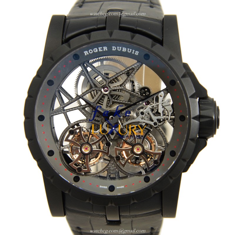 Roger Dubuis RDDBEX0364 Replica Watch, Manual Wind Titanium Case, Transparent Skull Dial, Black - Luxury Replica Watch