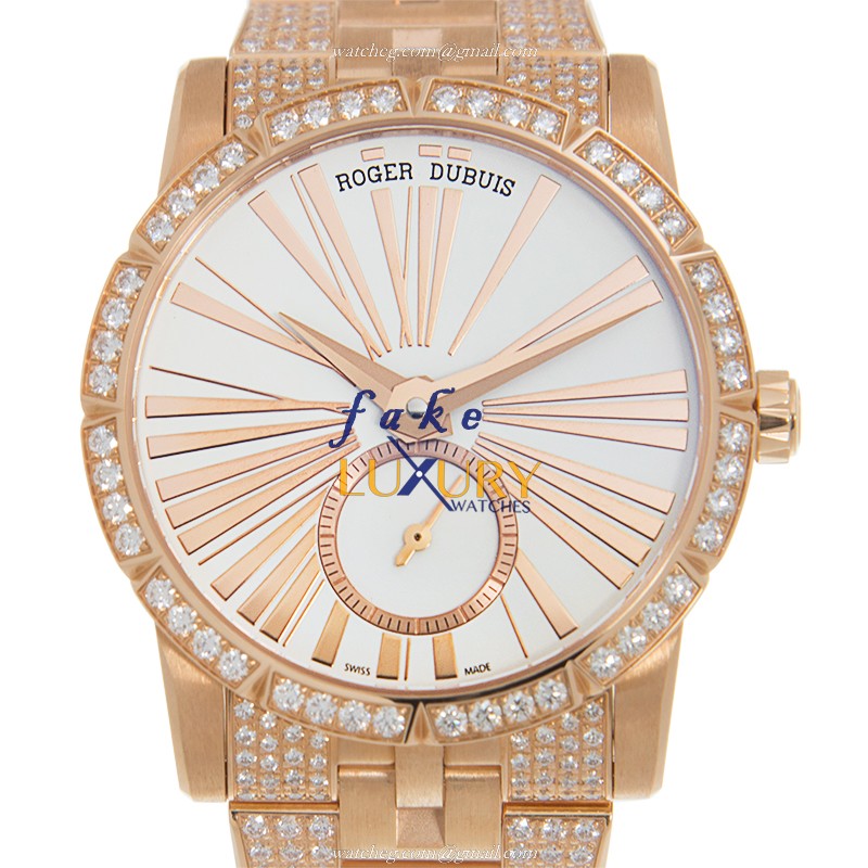 Roger Dubuis RDDBEX0381 Excalibur Replica Watch, Automatic, White Dial, 18kt Rose Gold & Diamonds - Luxury Replica Watch