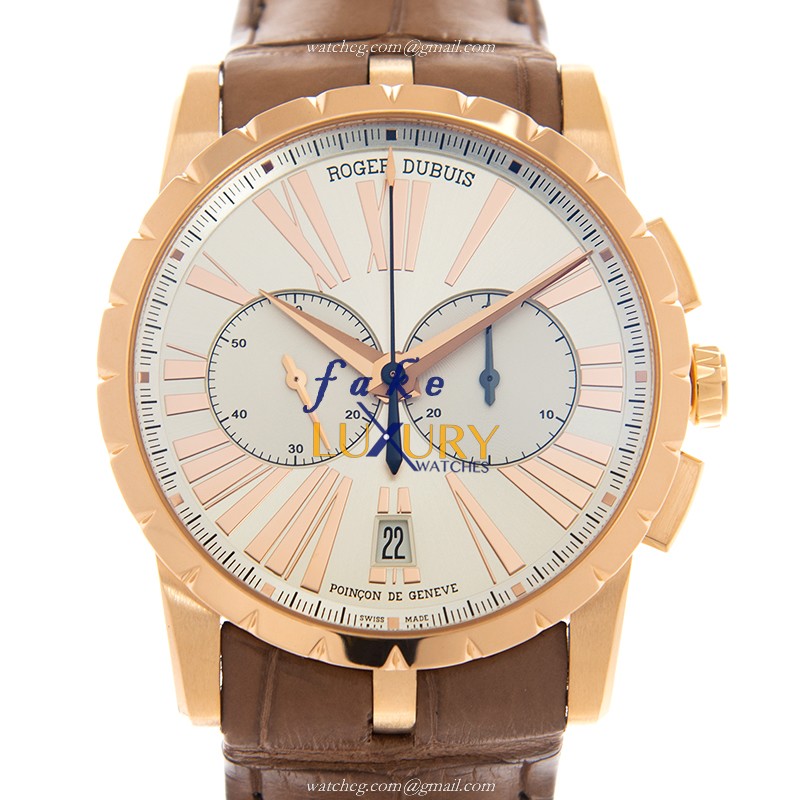 Roger Dubuis RDDBEX0390 Excalibur Replica Watch, Gold Dial, Brown Alligator Strap, Automatic - Luxury Replica Watch