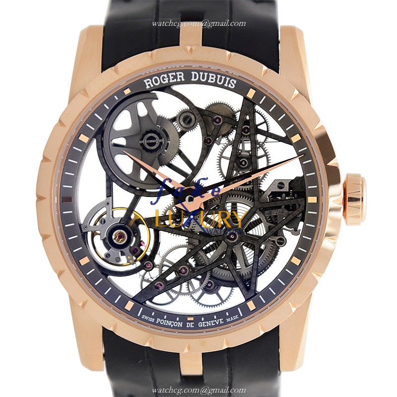 Roger Dubuis RDDBEX0422 Excalibur Replica Watch, Automatic, 18kt Rose Gold, Skull Dial - Luxury Replica Watch