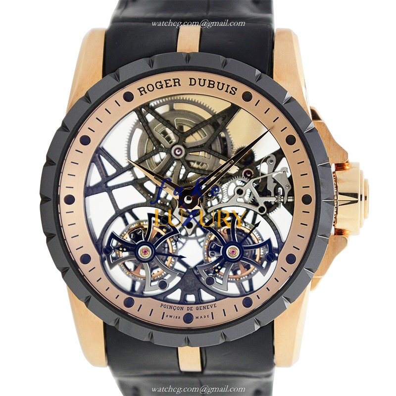 Roger Dubuis RDDBEX0472 Excalibur Replica Watch, Manual Wind, Transparent Skull Dial, 18kt Rose - Luxury Replica Watch