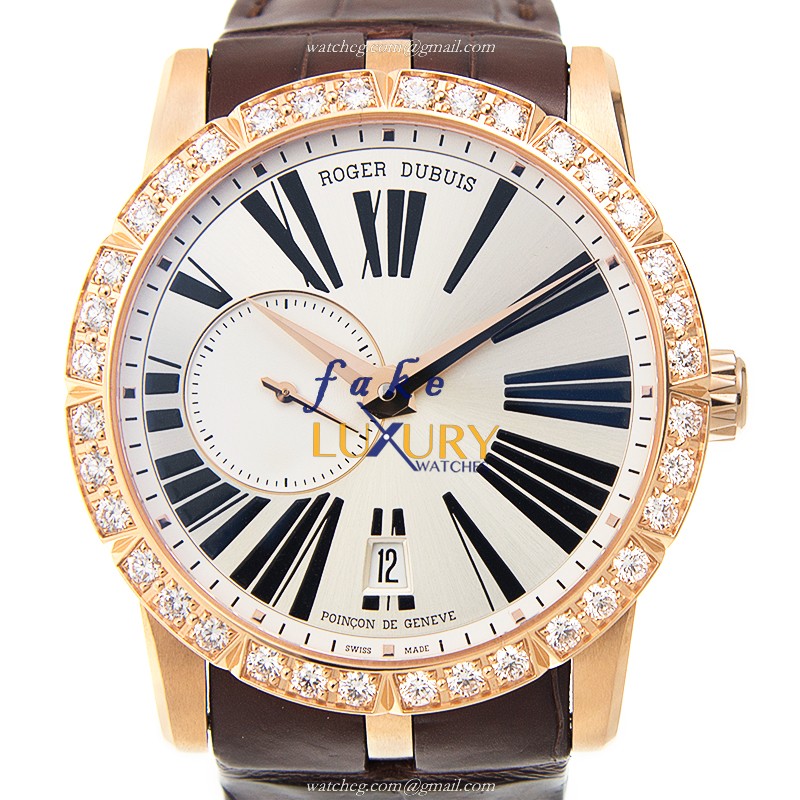 Roger Dubuis RDDBEX0483 Excalibur Replica Watch, 42mm Automatic, Silver Dial, Rose Gold & Diamonds - Luxury Replica Watch
