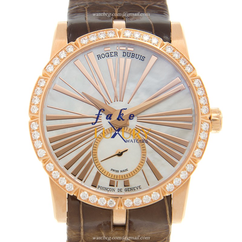 Roger Dubuis EXCALIBUR RDDBEX0493 Automatic 18kt Rose Gold Diamonds White Dial Replica Watch - Luxury Replica Watch