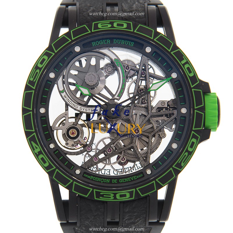 Roger Dubuis RDDBEX0706 Excalibur Replica Watch Automatic Titanium Transparent Skull Dial Black - Luxury Replica Watch