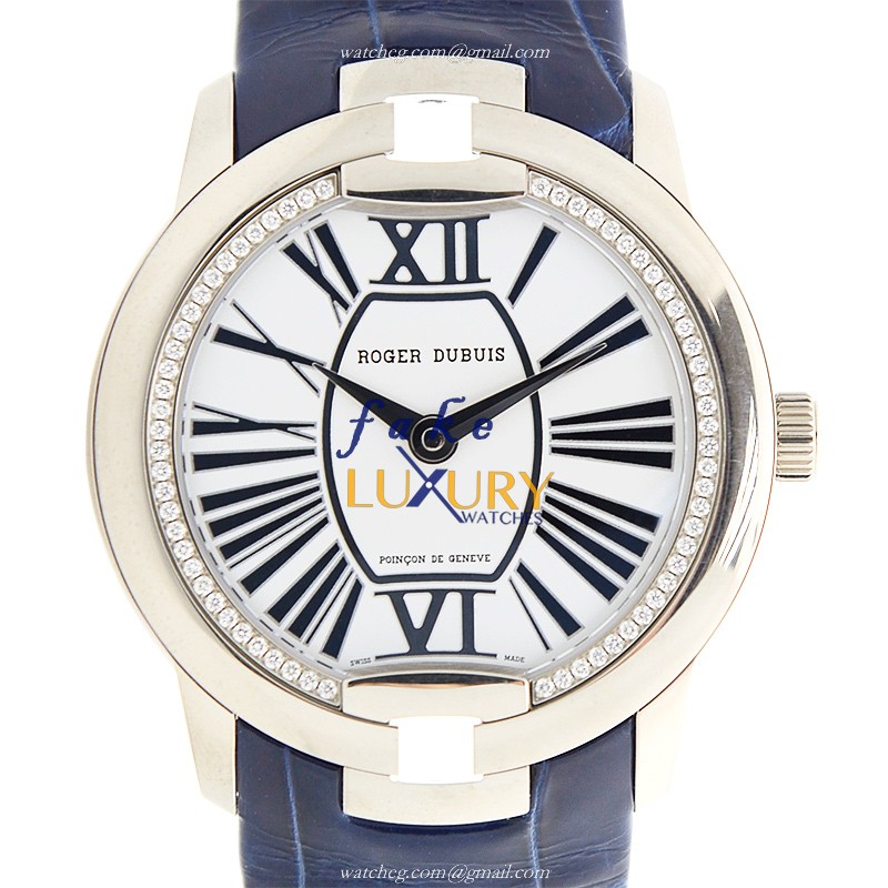 Roger Dubuis RDDBVE0034 Velvet Automatic 18kt White Gold White Dial Blue Strap Replica Watch - Luxury Replica Watch
