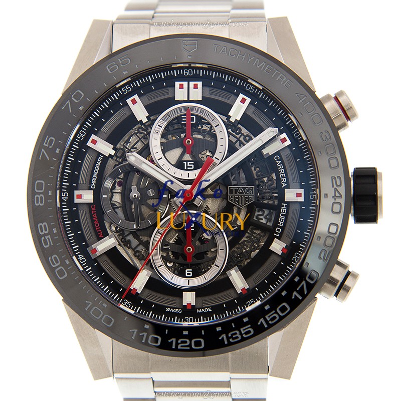 Tag Heuer CAR2A1W-BA0703 Carrera Replica Watch, Automatic, Black Dial, Ceramic & Steel Case - Luxury Replica Watch