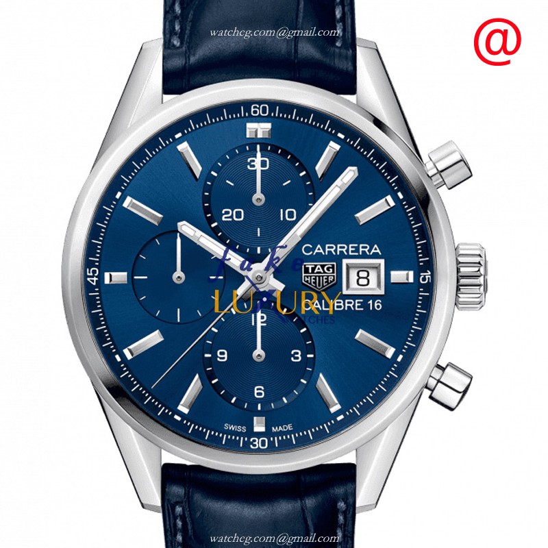 Tag Heuer CBK2112.FC6292 Carrera Automatic Blue Dial Alligator Strap Steel Replica Watch - Luxury Replica Watch