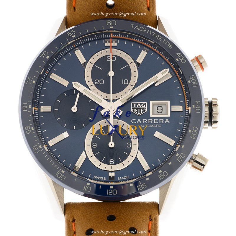 CBM2112-FC6455 - Tag Heuer Carrera Replica Watch Automatic Blue Dial Brown Leather - Luxury Replica Watch