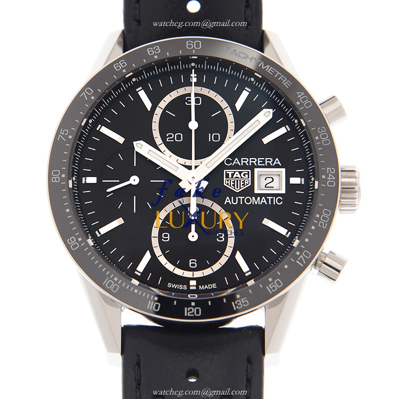CV201AJ.FC6357 - Tag Heuer Carrera Replica Watch Automatic Black Dial Leather Strap - Luxury Replica Watch