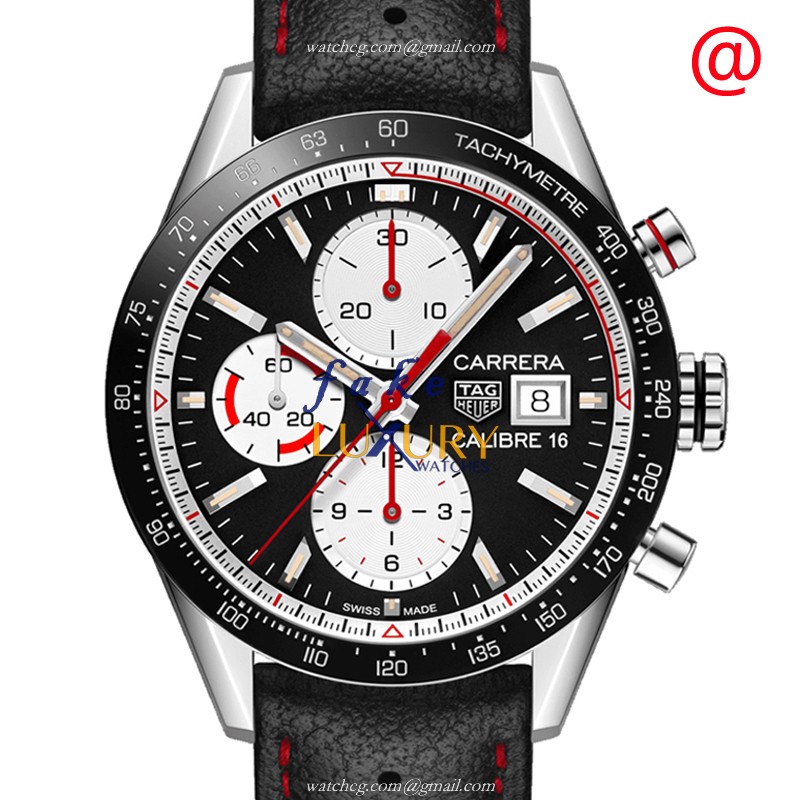 Tag Heuer CV201AP.FC6429 Carrera Replica Watch, Automatic, Black Dial, Steel Case, Leather Strap - Luxury Replica Watch