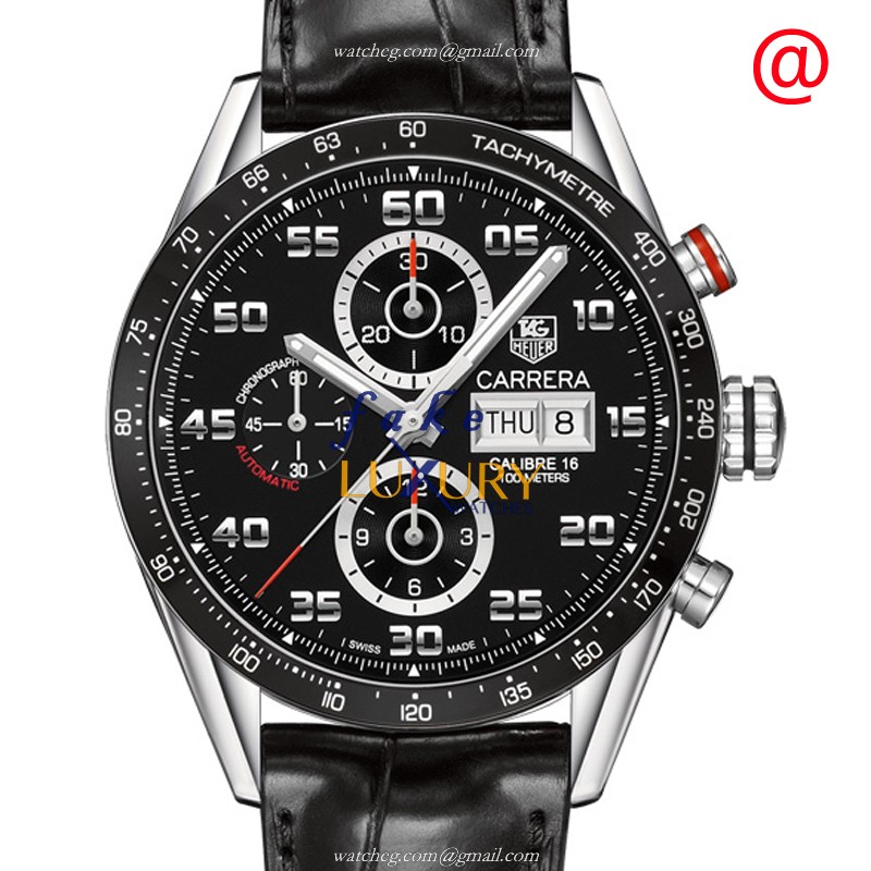 Tag Heuer Carrera CV2A1R.FC6235 Automatic Black Dial Alligator Strap Replica Watch - Luxury Replica Watch