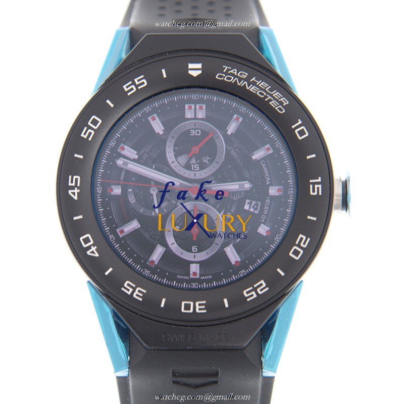 Tag Heuer CONNECTED SBF818000.11FT8031 Ceramic Black Dial Rubber Strap Replica Watch - Luxury Replica Watch