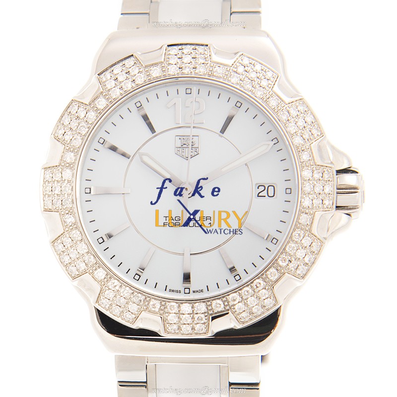 Tag Heuer F1 WAH1218-BA0861 Replica Watch - Quartz - White Dial - Stainless Steel Diamonds Case - Luxury Replica Watch