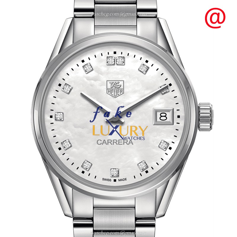 Tag Heuer WAR1314.BA0778 Carrera Replica Watch, White Dial, Silver Steel Bracelet, Quartz - Luxury Replica Watch