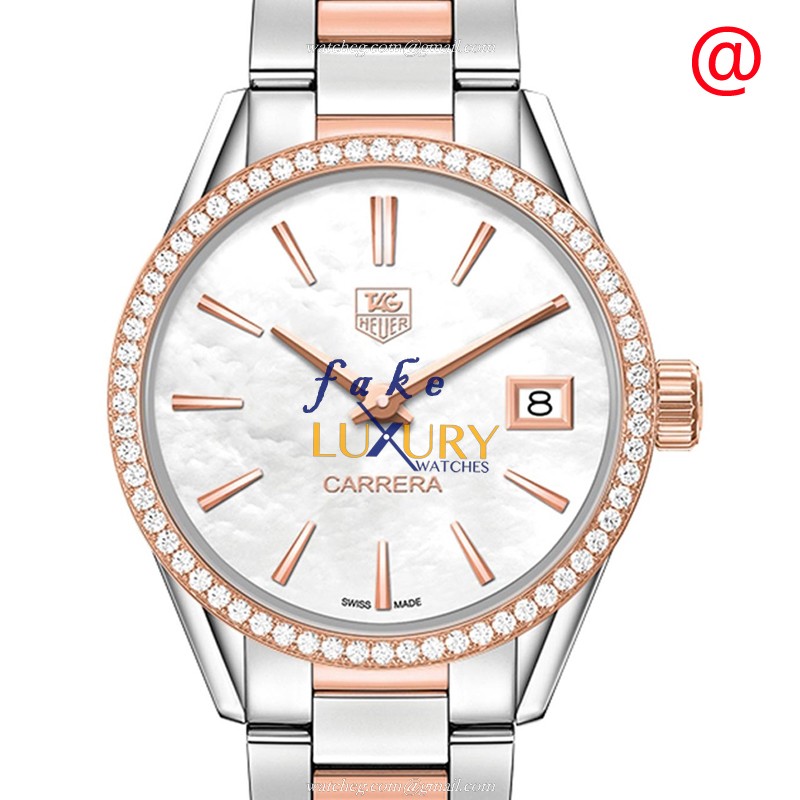 Tag Heuer Carrera WAR1353.BD0779 Quartz 18kt Rose Magic Diamond White Dial Replica Watch - Luxury Replica Watch