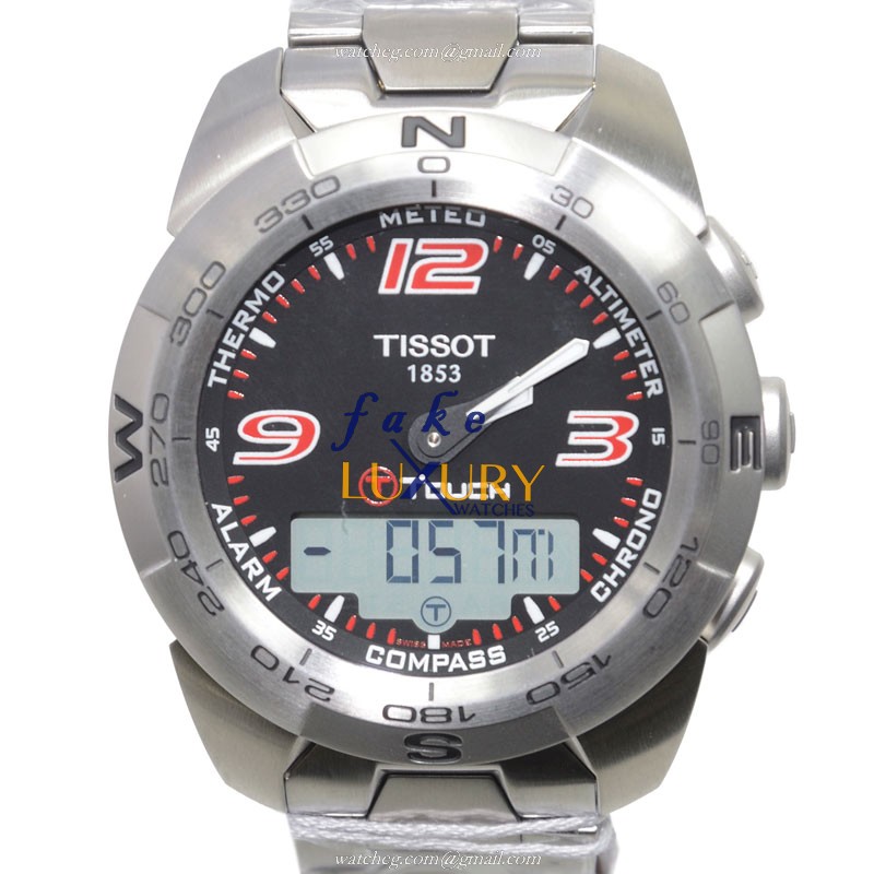 Tissot T013.420.11.057.00 Touch Collection Quartz Replica Watch Black Dial Steel Bracelet - Luxury Replica Watch