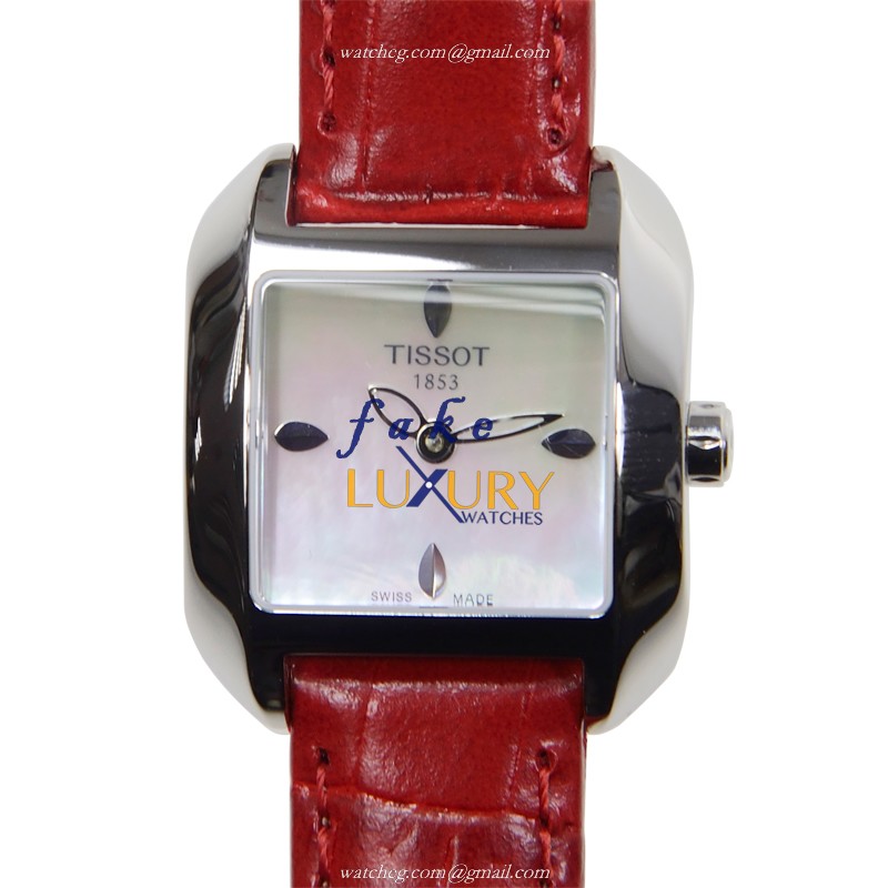 Tissot T02.1.265.71 Replica Watch Quartz Silver Dial Red Leather Strap Steel Case - Luxury Replica Watch