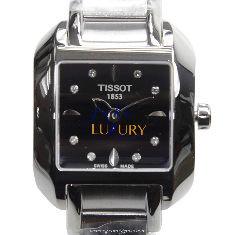 Tissot T-LADY T02.1.285.54 - Replica Watch - Quartz - Steel Case - Black Dial - Silver Strap - Luxury Replica Watch